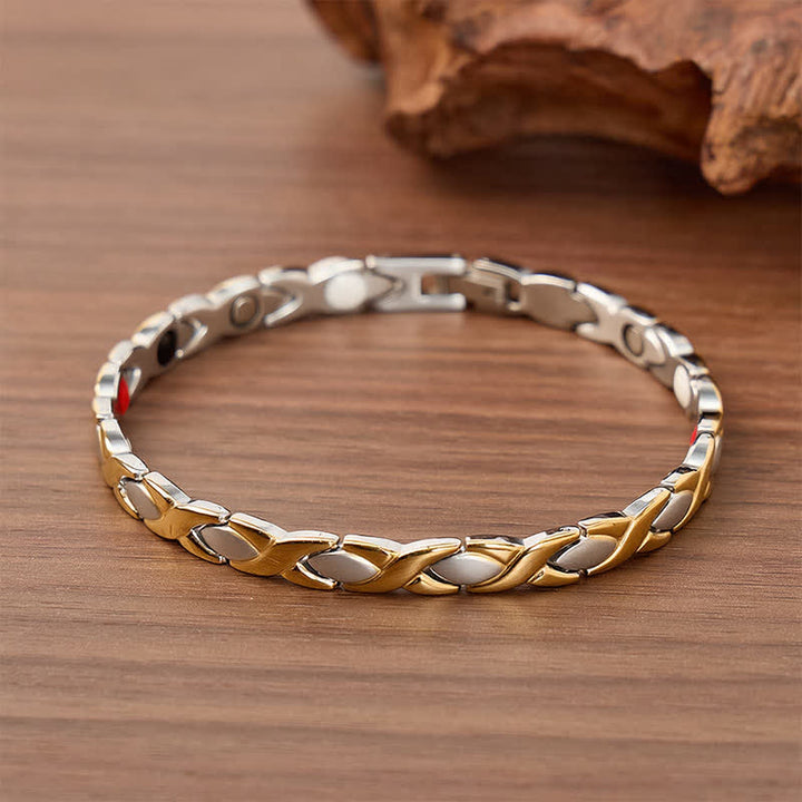 Bracelet à maillons magnétiques au design puzzle moderne avec outil de retrait de maillons - Or et argent - image 0