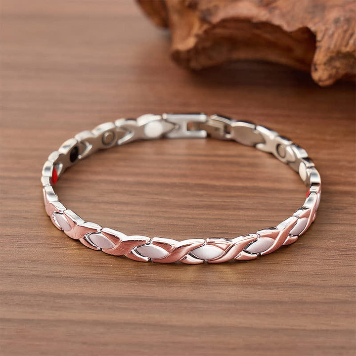 Bracelet à maillons magnétiques au design puzzle moderne avec outil de retrait de maillons - Or rose et argent - image 5