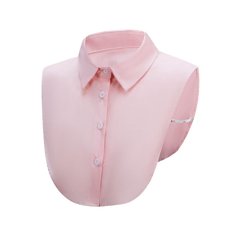 Chemise courte amovible en denim délavé avec faux col - Rose - Taille unique - image 5