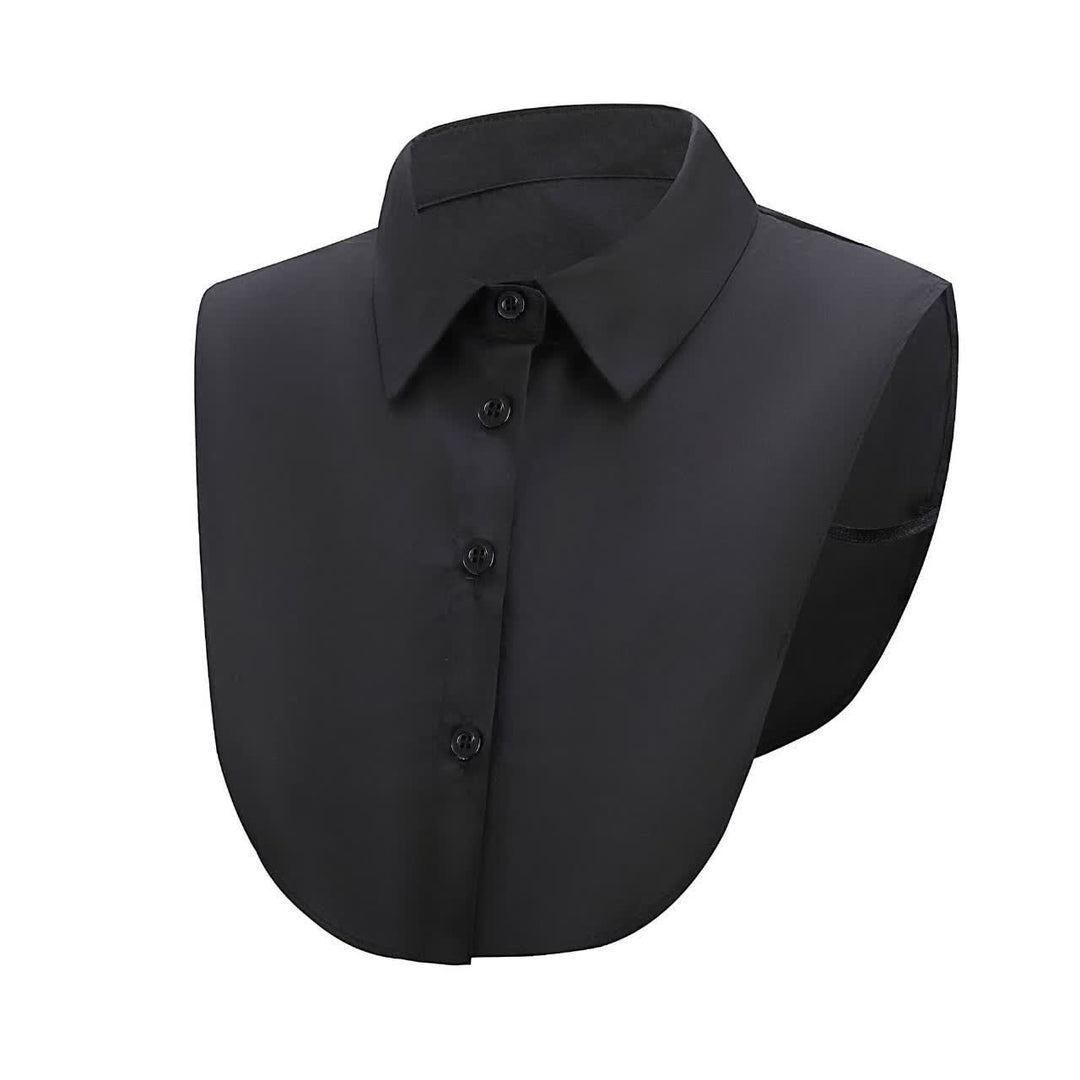 Chemise courte amovible en denim délavé avec faux col - Noir - Taille unique - image 4