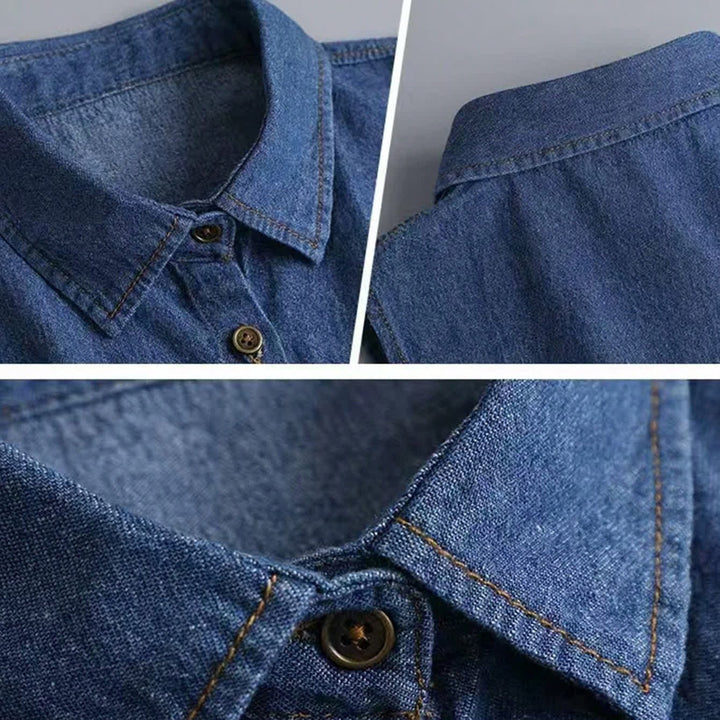 Chemise courte amovible en denim délavé avec faux col - image 1