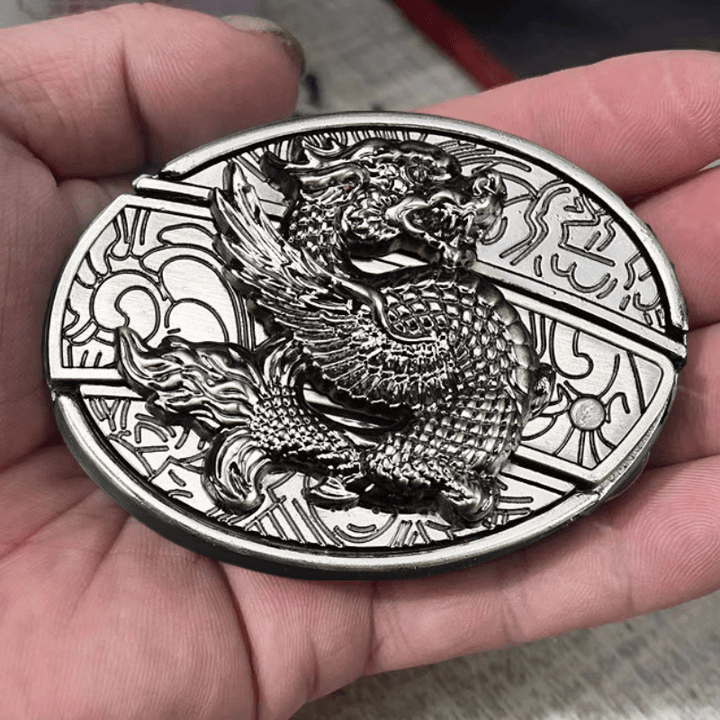Ceinture en cuir pour homme avec dragon volant et couteau pliant