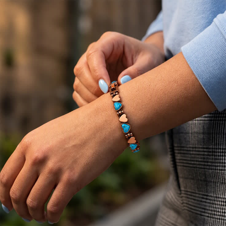 Bracelet magnétique en cuivre avec cœur turquoise et outil de retrait de maillons - image 1
