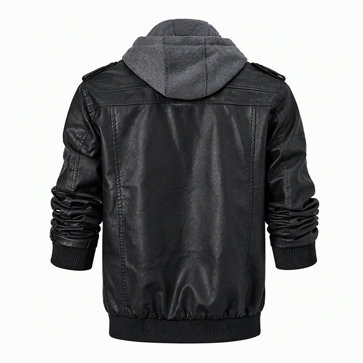 Manteau de motard robuste à capuche en cuir PU pour hommes - image 9