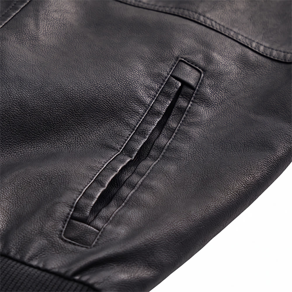 Manteau de motard robuste à capuche en cuir PU pour hommes - image 7