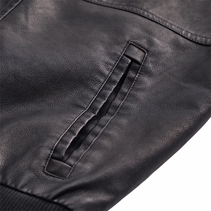 Manteau de motard robuste à capuche en cuir PU pour hommes - image 7