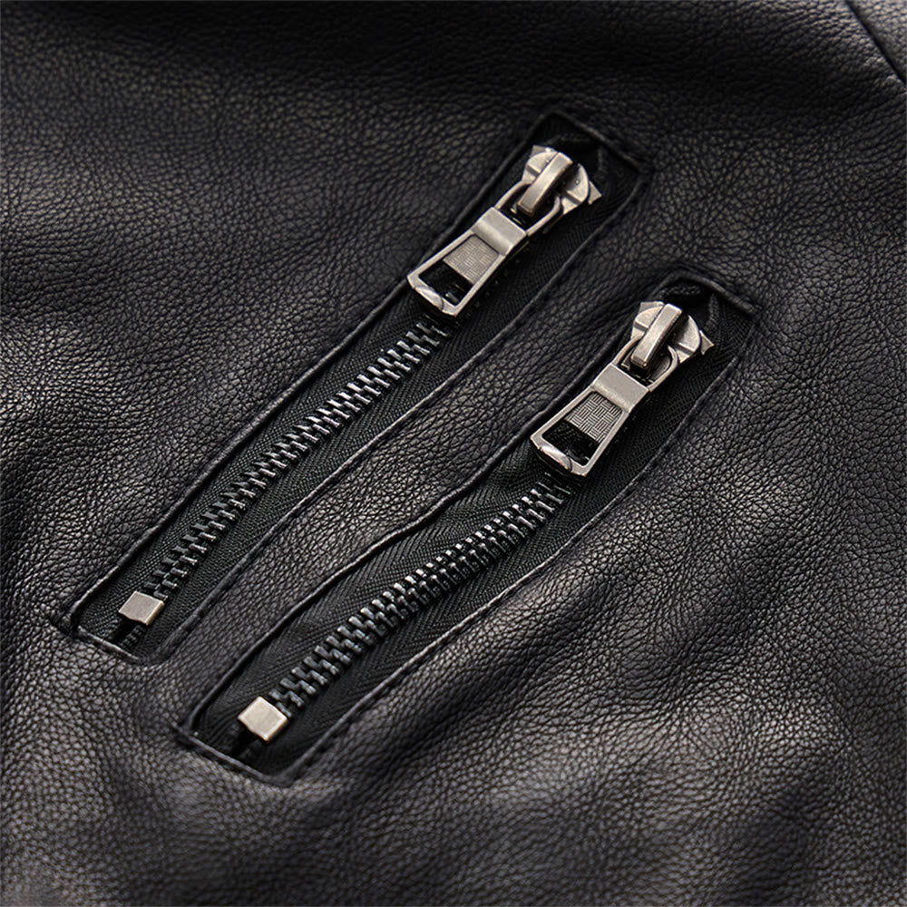 Manteau de motard robuste à capuche en cuir PU pour hommes - image 8