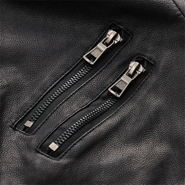 Manteau de motard robuste à capuche en cuir PU pour hommes - image 8