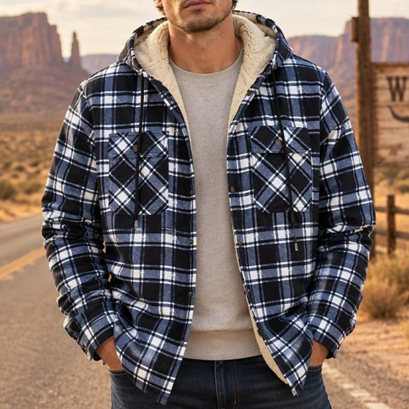 Veste chemise à capuche doublée polaire à carreaux pour homme - image 0