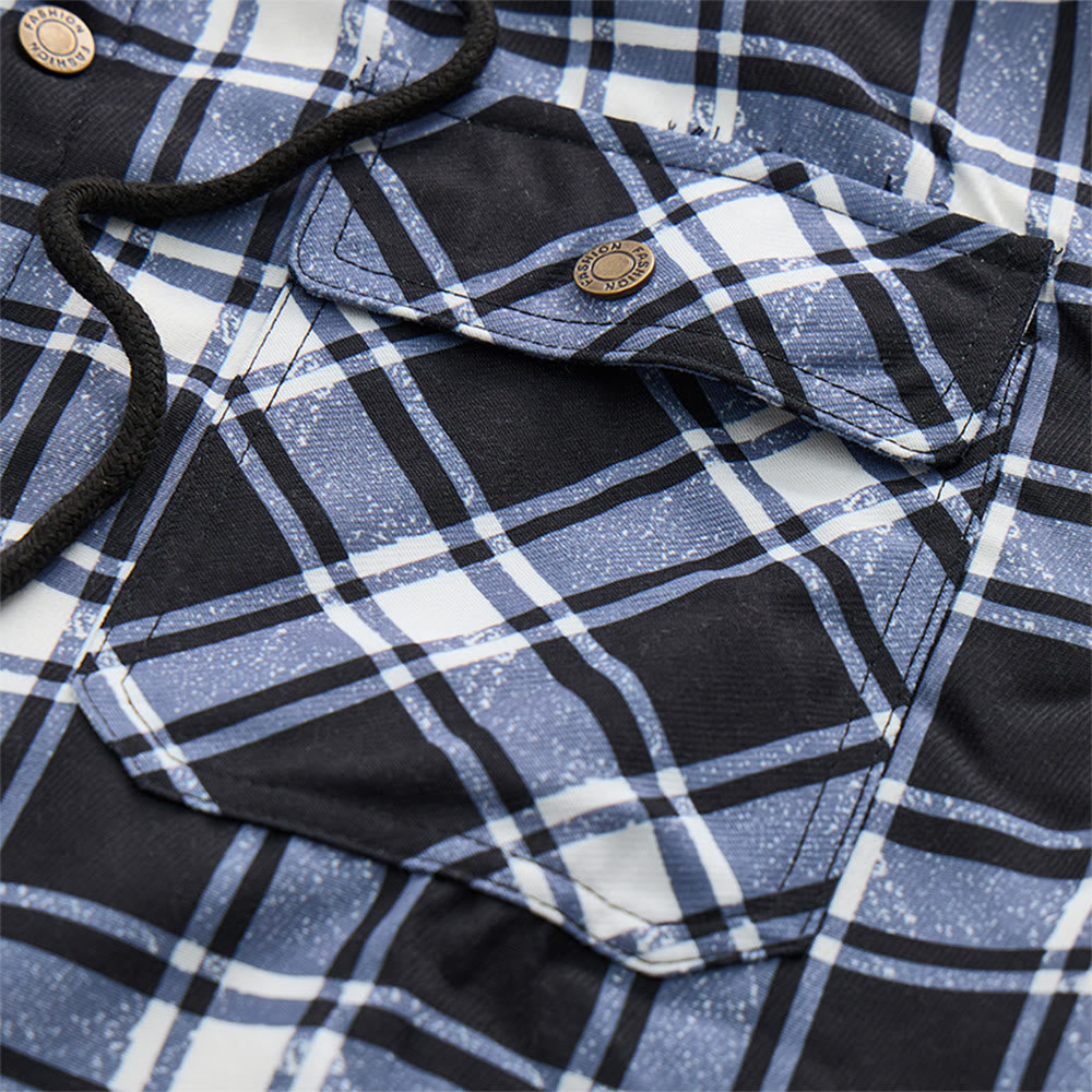 Veste chemise à capuche doublée polaire à carreaux pour homme - image 12