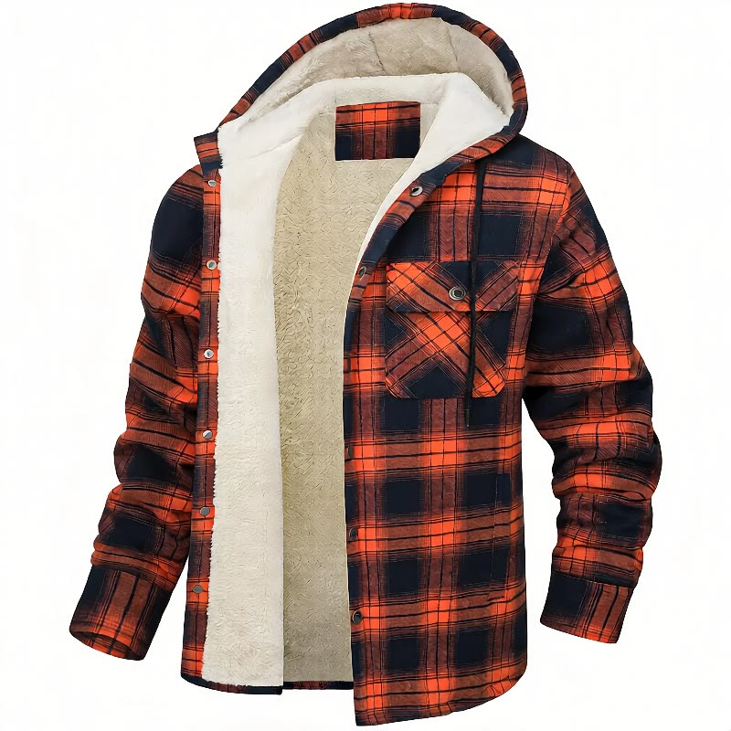 Veste chemise à capuche doublée polaire à carreaux pour homme - Orange - 5XL - image 6