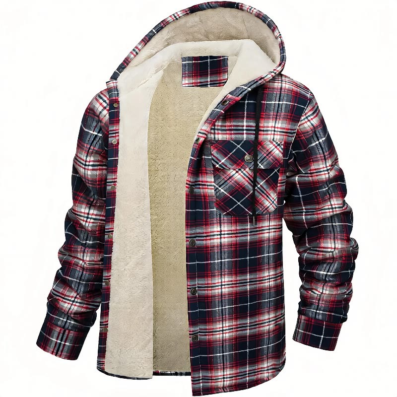 Veste chemise à capuche doublée polaire à carreaux pour homme - Vin - 5XL - image 8
