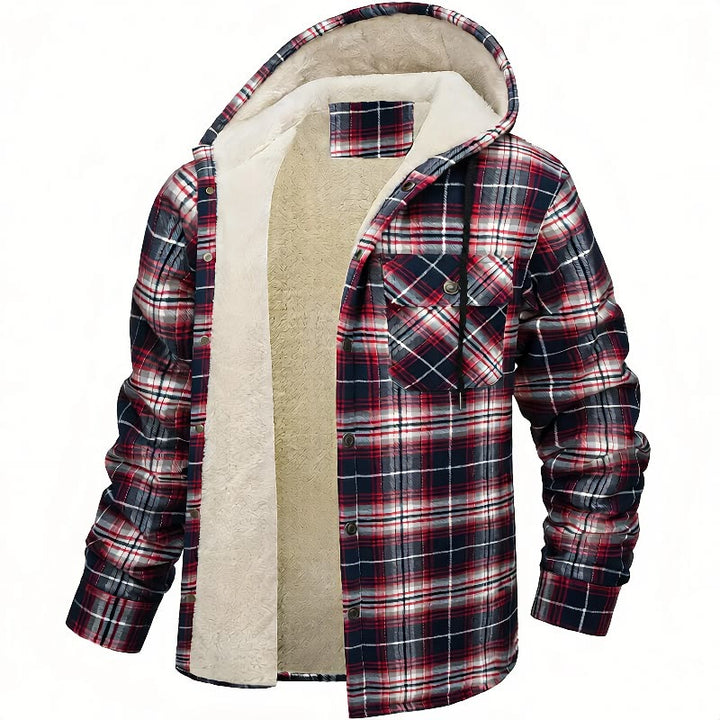 Veste chemise à capuche doublée polaire à carreaux pour homme - Vin - 5XL - image 8