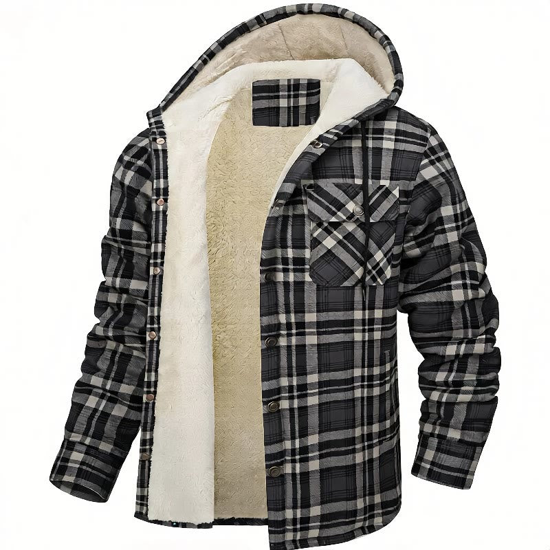 Veste chemise à capuche doublée polaire à carreaux pour homme - Gris - 5XL - image 7