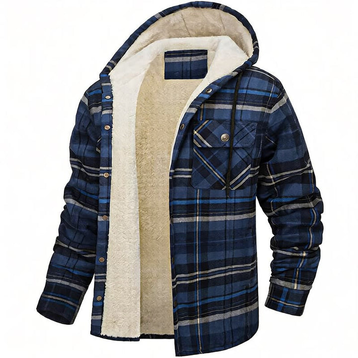 Veste chemise à capuche doublée polaire à carreaux pour homme - Bleu marine - 5XL - image 4