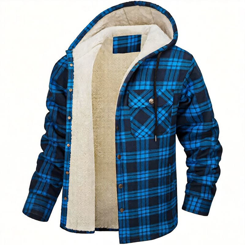 Veste chemise à capuche doublée polaire à carreaux pour homme - Bleu royal - 5XL - image 3