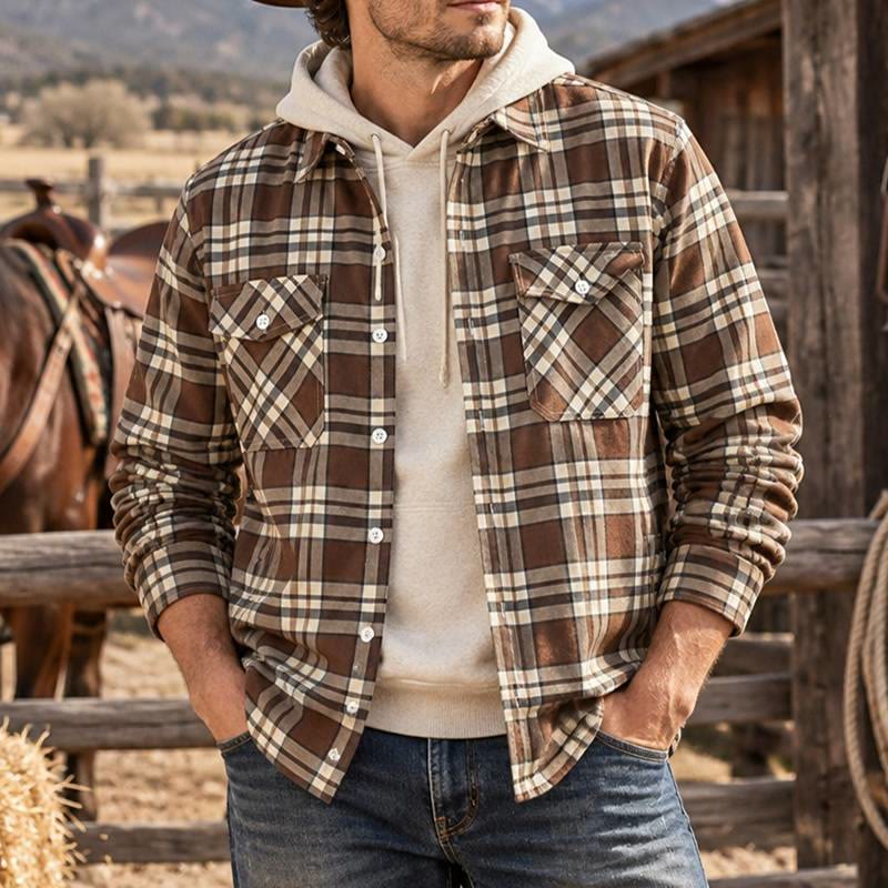 Veste-chemise à carreaux pour homme doublée en polaire - image 0