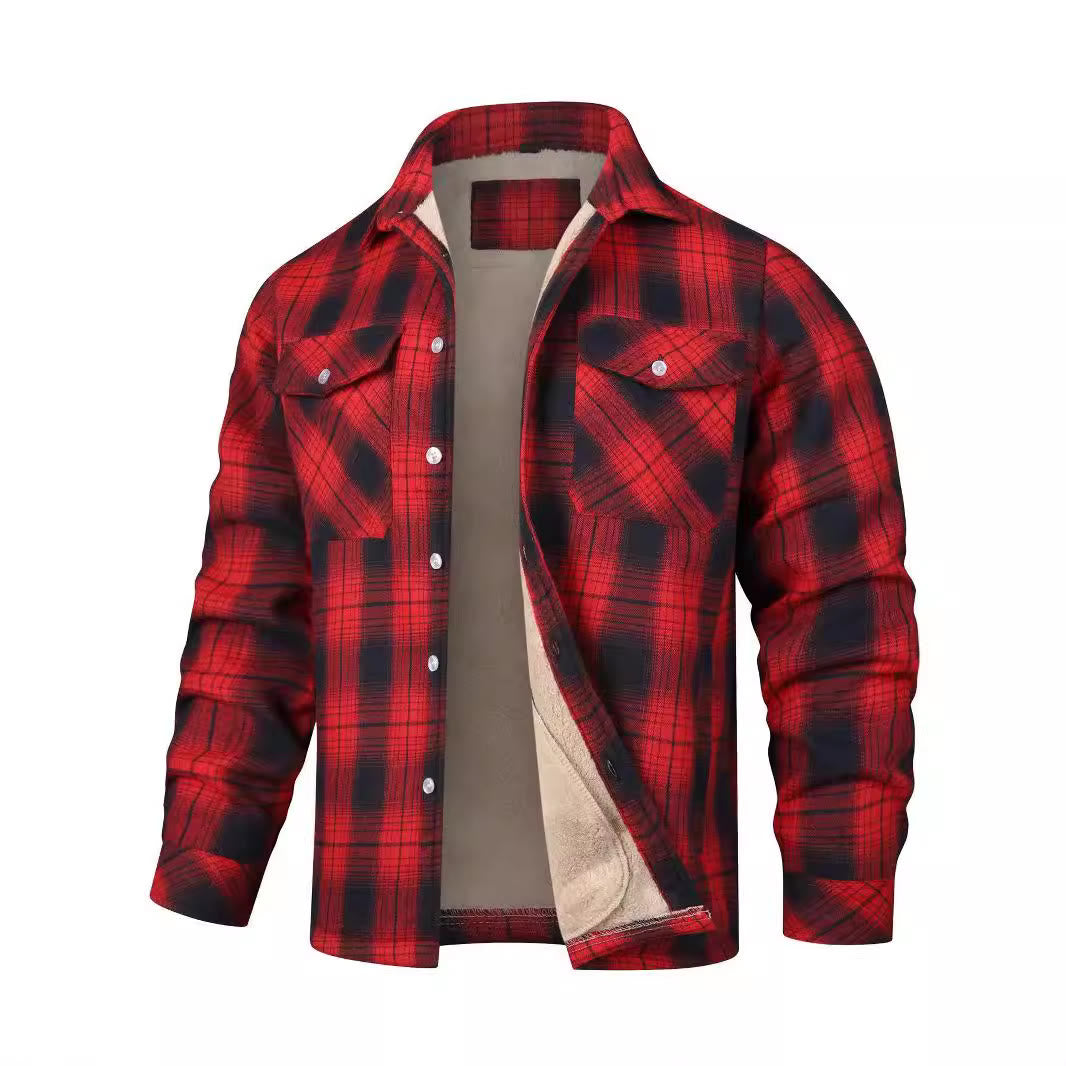 Veste-chemise à carreaux pour homme doublée en polaire - Rouge - 5XL - image 2