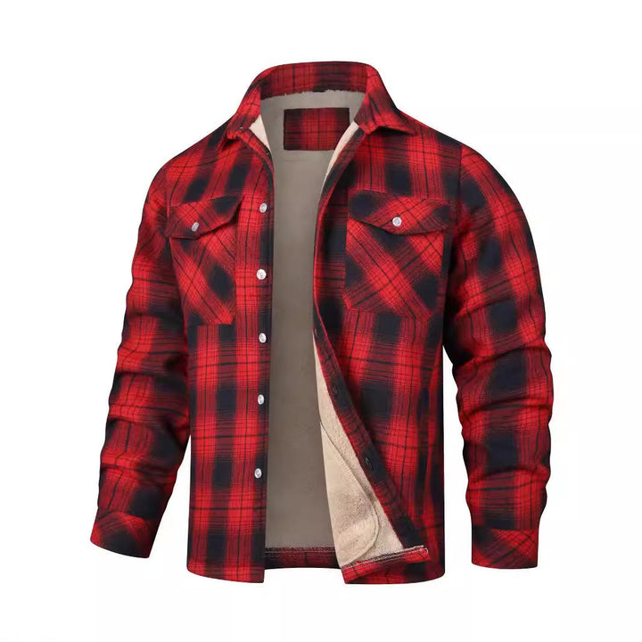 Veste-chemise à carreaux pour homme doublée en polaire - Rouge - 5XL - image 2