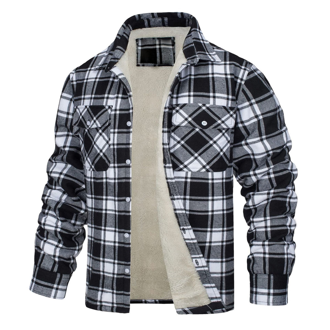 Veste-chemise à carreaux pour homme doublée en polaire - Noir - 5XL - image 4