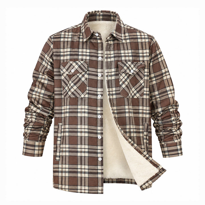 Veste-chemise à carreaux pour homme doublée en polaire - Kaki - 5XL - image 1