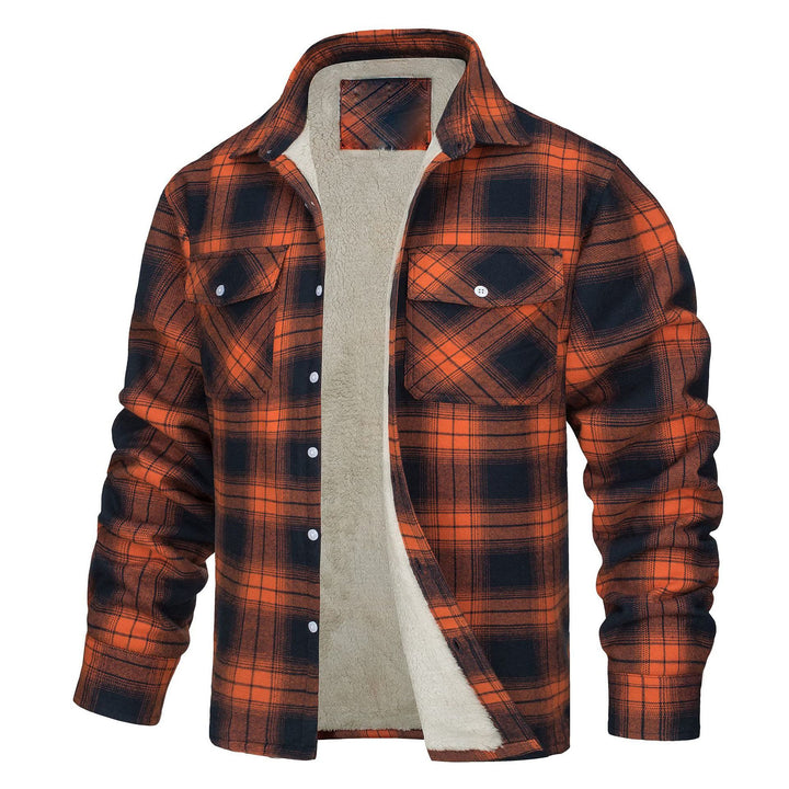 Veste-chemise à carreaux pour homme doublée en polaire - Orange - 5XL - image 5