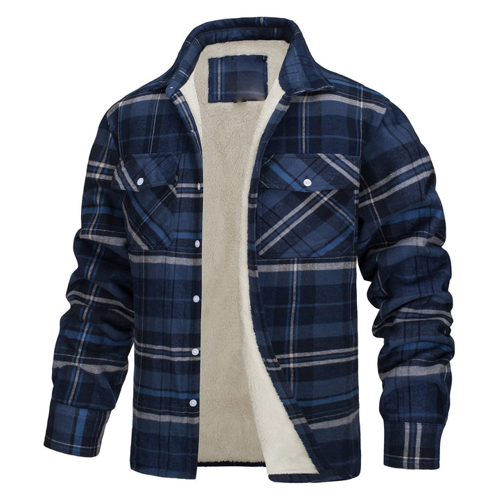 Veste-chemise à carreaux pour homme doublée en polaire - Bleu marine - 5XL - image 6