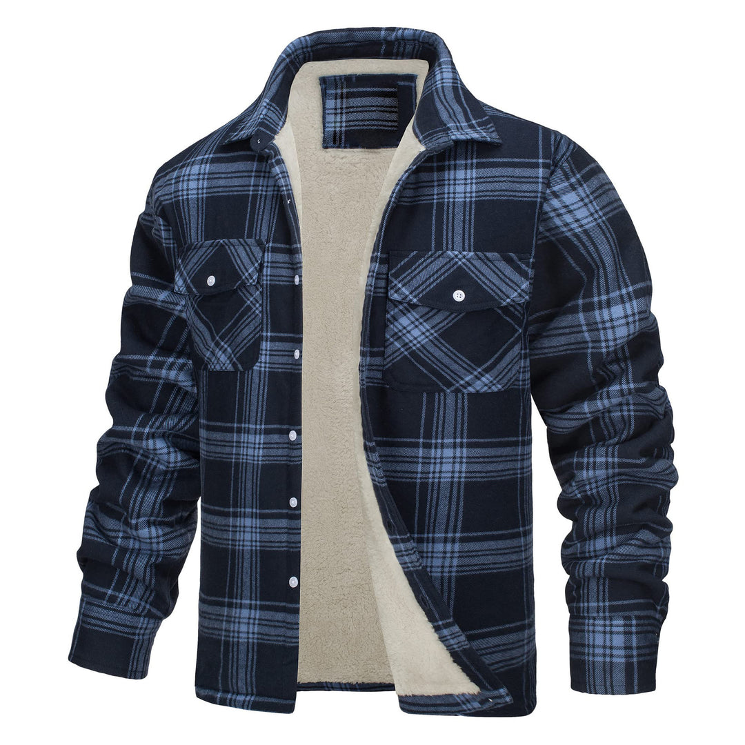 Veste-chemise à carreaux pour homme doublée en polaire - Bleu foncé - 5XL - image 3