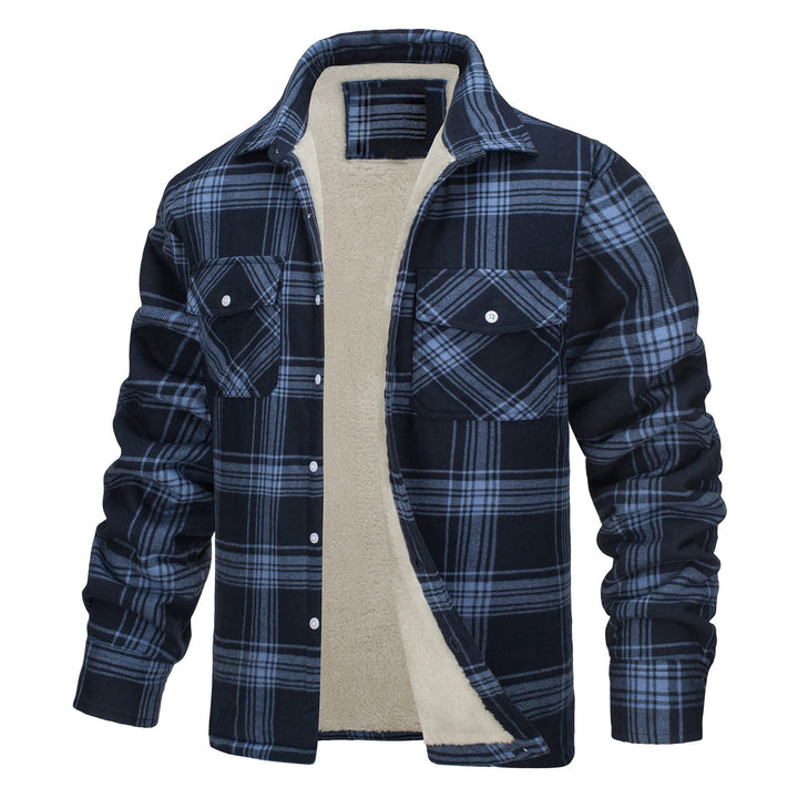 Veste-chemise à carreaux pour homme doublée en polaire - Bleu foncé - 5XL - image 3