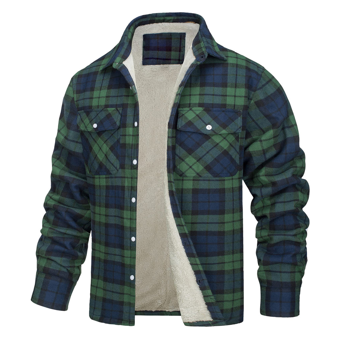 Veste-chemise à carreaux pour homme doublée en polaire - Vert - 5XL - image 8