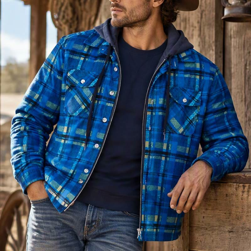 Veste-chemise matelassée à carreaux avec capuche pour homme - image 0