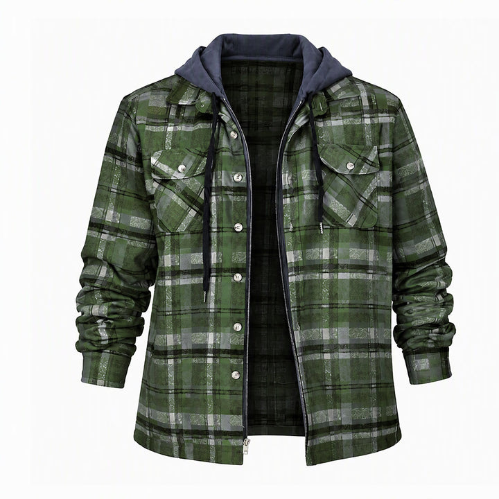 Veste-chemise matelassée à carreaux avec capuche pour homme - Vert foncé - 4XL - image 2