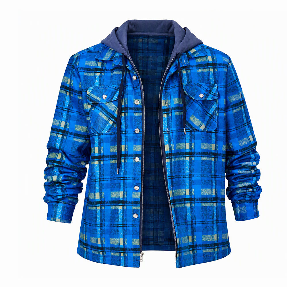 Veste-chemise matelassée à carreaux avec capuche pour homme - Bleu - 4XL - image 1