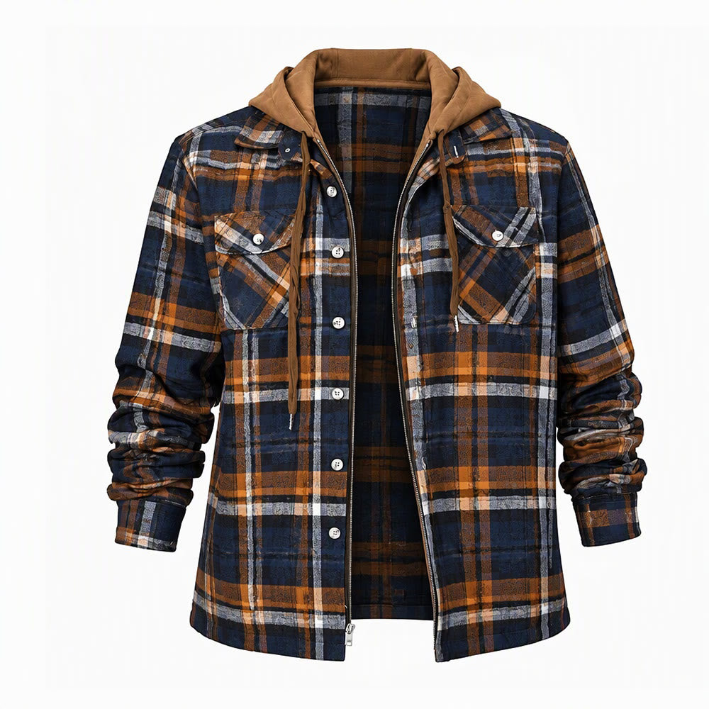 Veste-chemise matelassée à carreaux avec capuche pour homme - Style n° 9 - 4XL - image 5