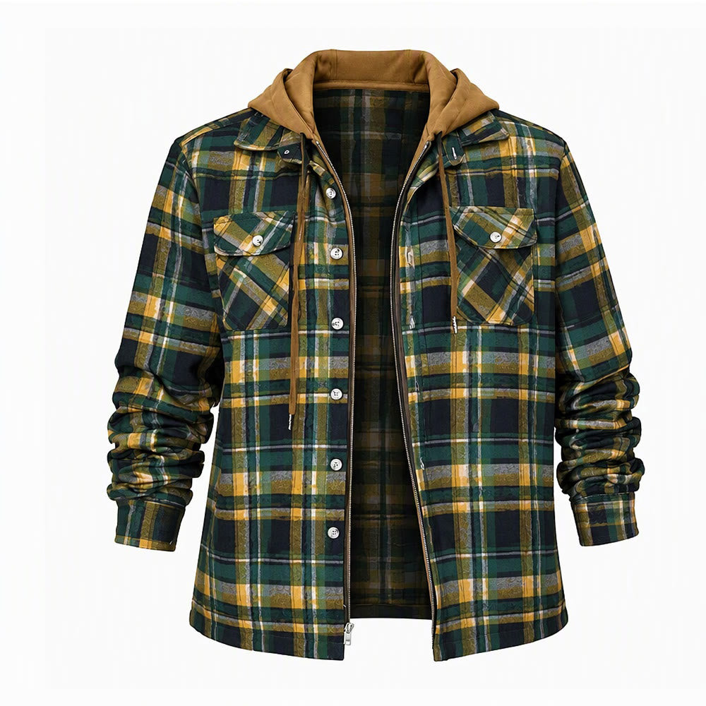 Veste-chemise matelassée à carreaux avec capuche pour homme - Vert - 4XL - image 7
