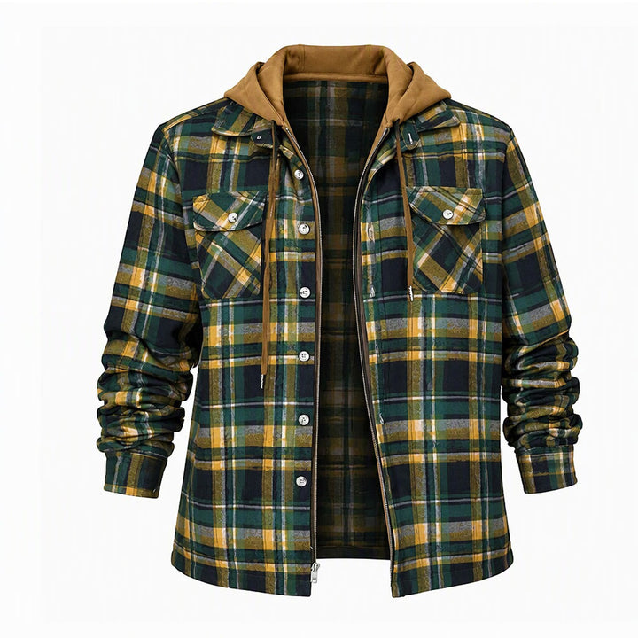 Veste-chemise matelassée à carreaux avec capuche pour homme - Vert - 4XL - image 7