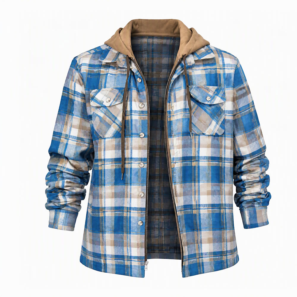 Veste-chemise matelassée à carreaux avec capuche pour homme - Bleu ciel - 4XL - image 12