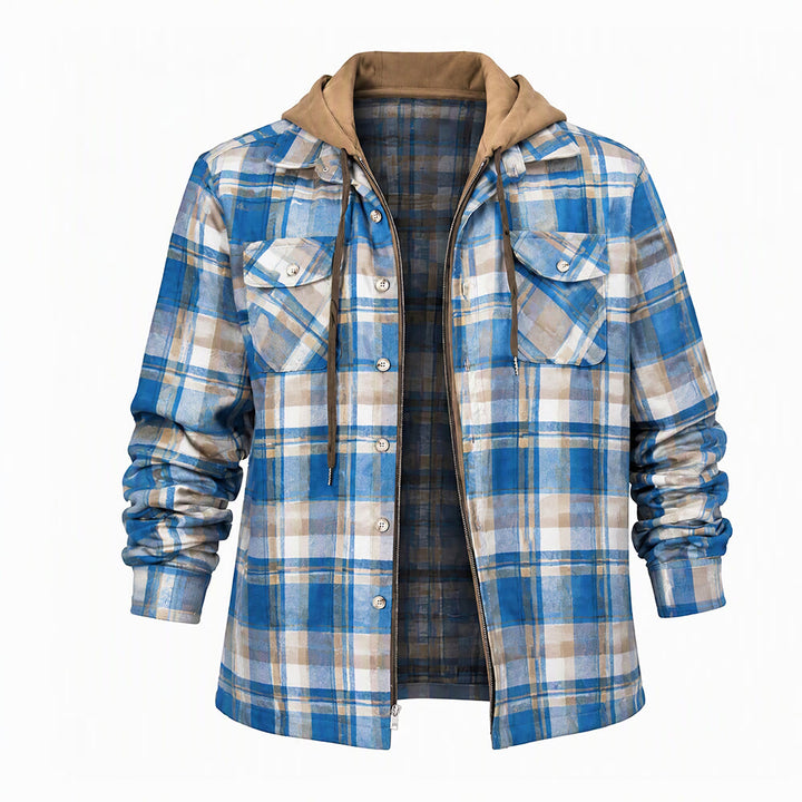 Veste-chemise matelassée à carreaux avec capuche pour homme - Bleu ciel - 4XL - image 12