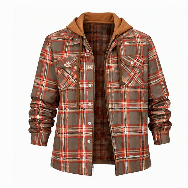 Veste-chemise matelassée à carreaux avec capuche pour homme - Café - 4XL - image 15