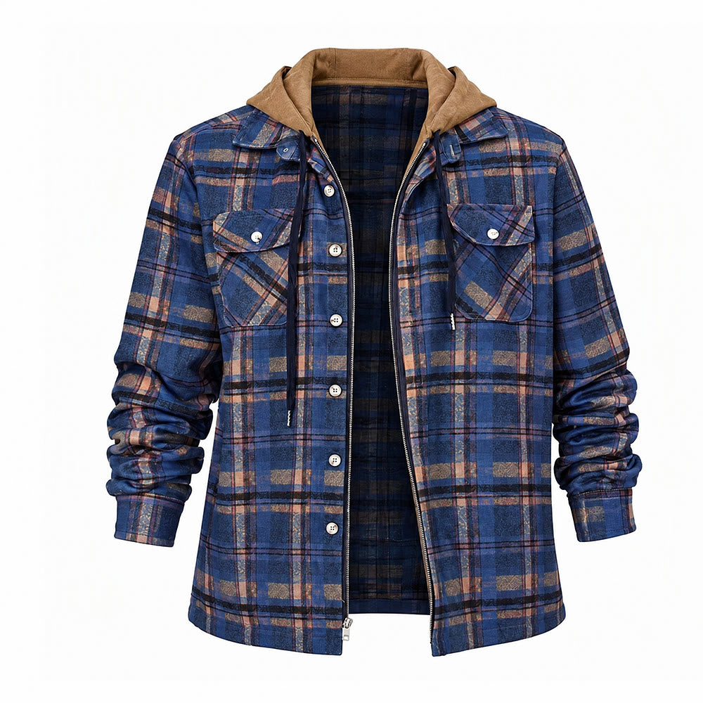 Veste-chemise matelassée à carreaux avec capuche pour homme - Bleu marine - 4XL - image 11