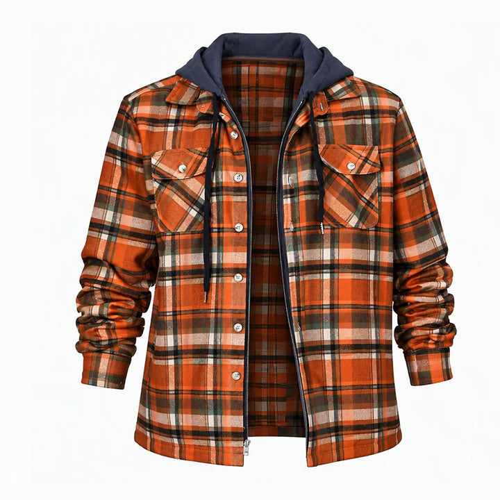 Veste-chemise matelassée à carreaux avec capuche pour homme - Orange - 4XL - image 9