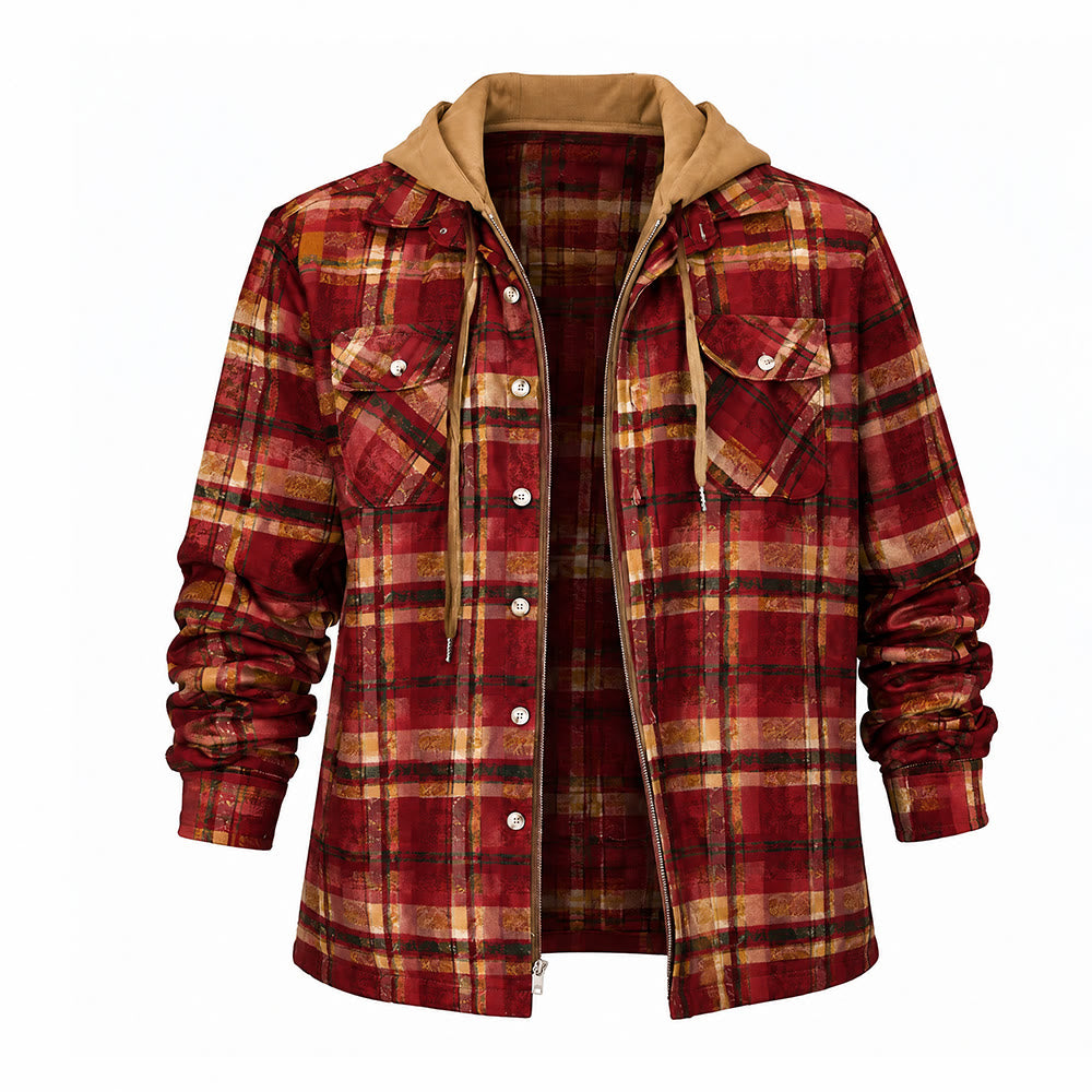 Veste-chemise matelassée à carreaux avec capuche pour homme - Rayures rouges - 4XL - image 16
