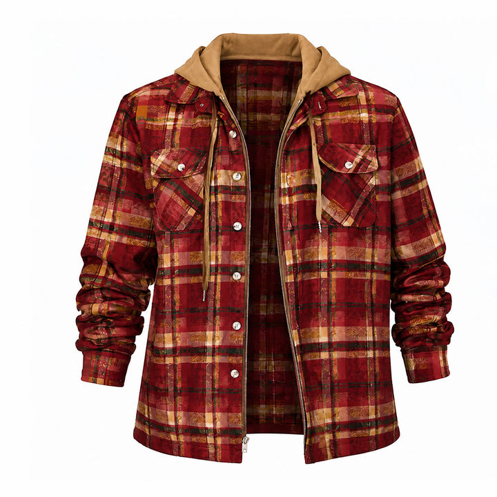Veste-chemise matelassée à carreaux avec capuche pour homme - Rayures rouges - 4XL - image 16
