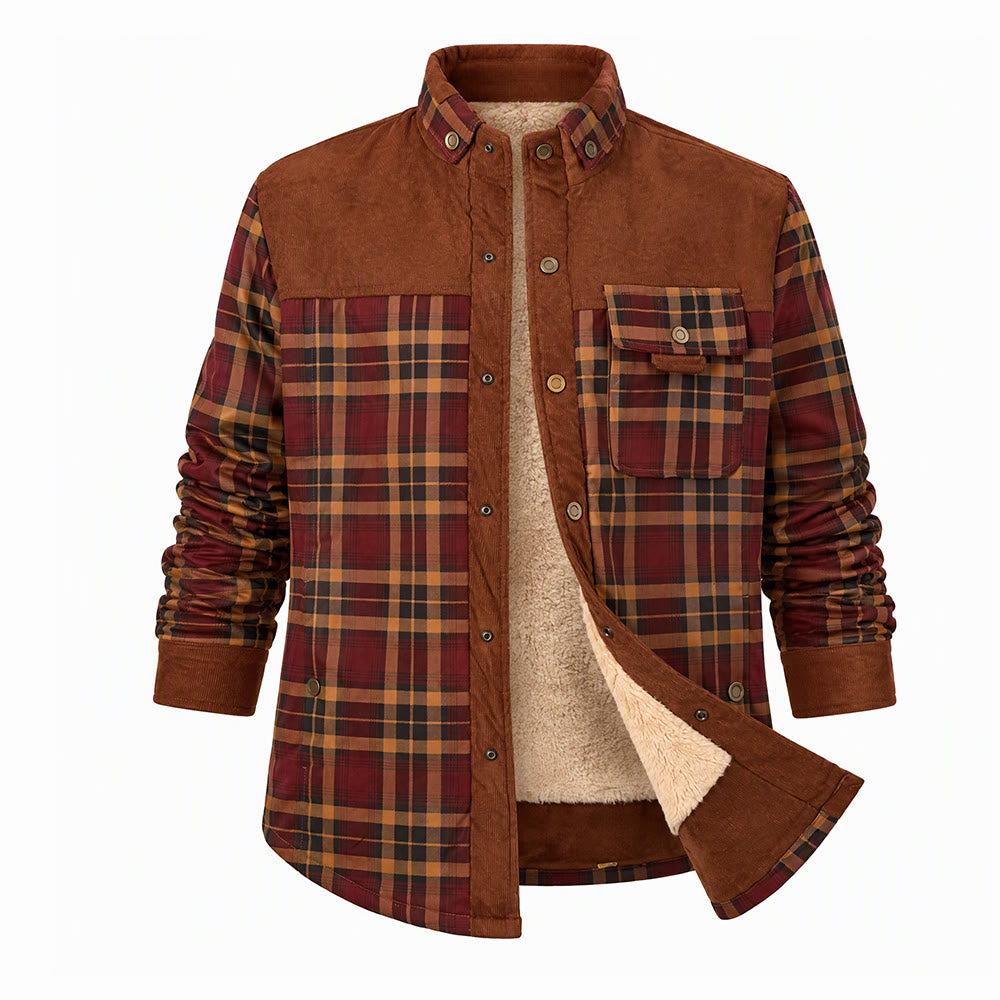 Surchemise polaire boutonnée vintage pour homme - Café rouge - 3XL - image 1