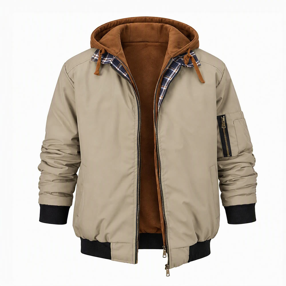 Manteau matelassé décontracté à blocs de couleur pour hommes - Kaki - 3XL - image 3