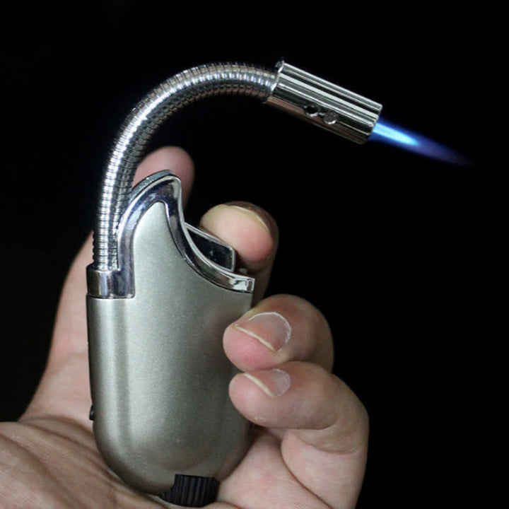 Briquet à butane rechargeable avec col de cygne flexible à 360° et lampe torche intégrée - Gris - image 0