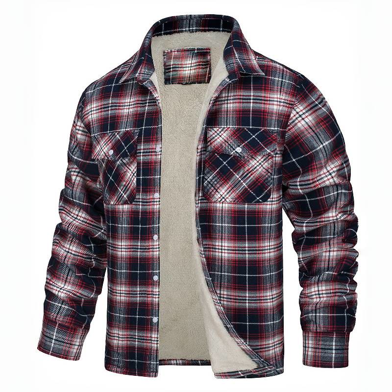 Veste-chemise à carreaux pour homme doublée en polaire - Vin - 5XL - image 7