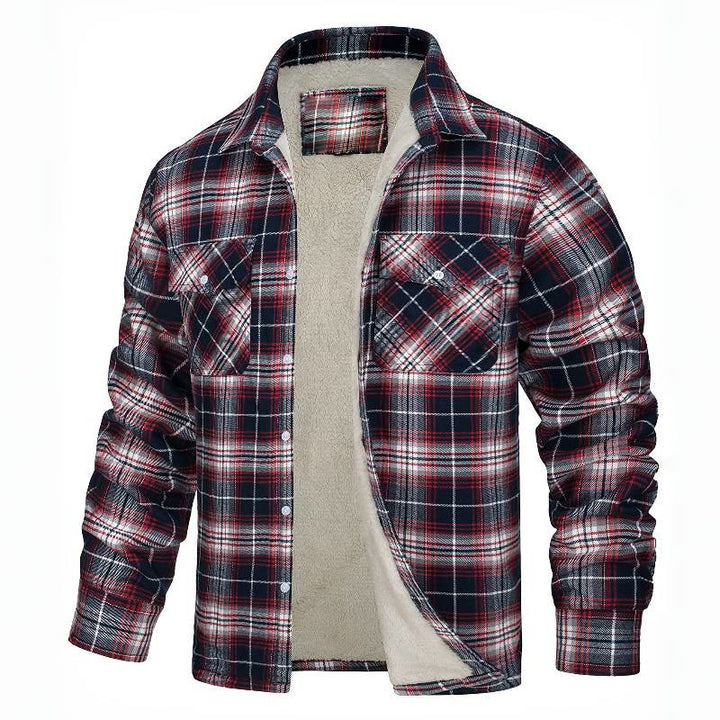 Veste-chemise à carreaux pour homme doublée en polaire - Vin - 5XL - image 7