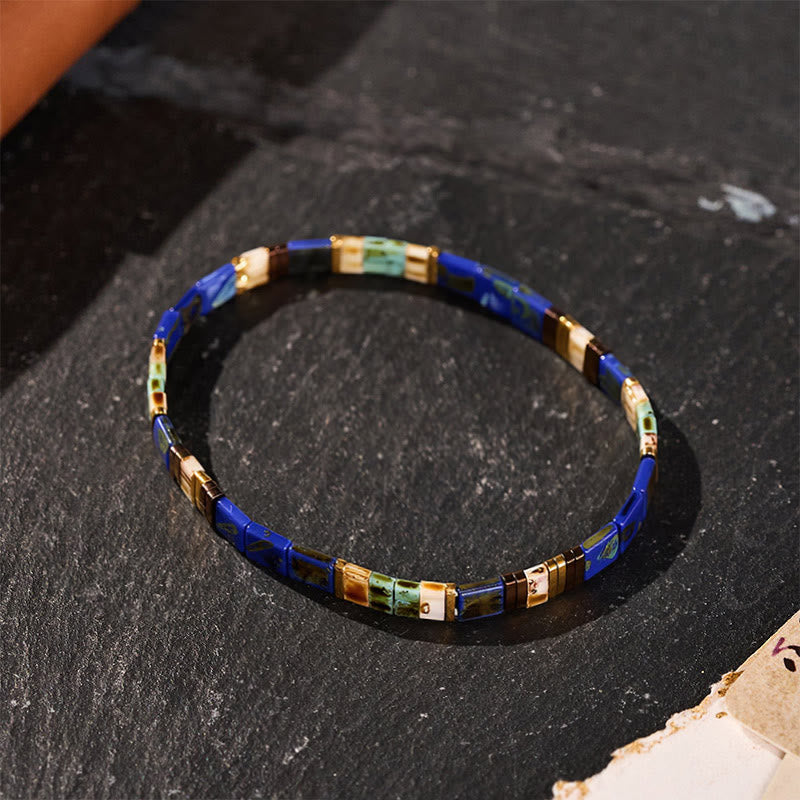 Bracelet vintage bleu marine en perles Tila - image 0