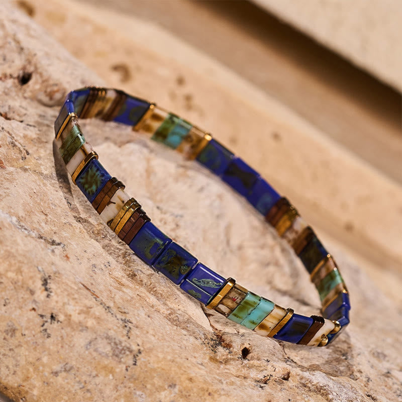 Bracelet vintage bleu marine en perles Tila - image 4